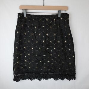 Pinky Black Skirt Medium Eyelets Lace Lined Elastic Waist Pull On Whimsygoth